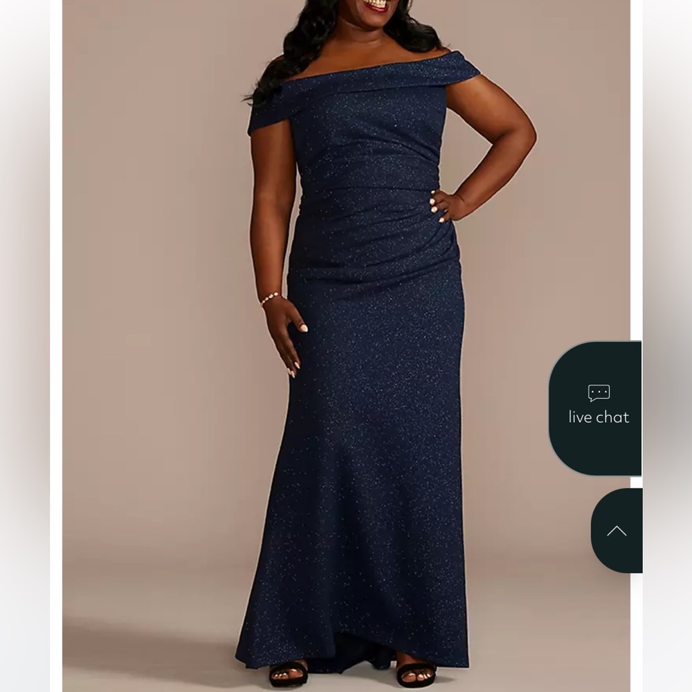 Oleg Cassini Midnight Blue One-Shoulder Dress